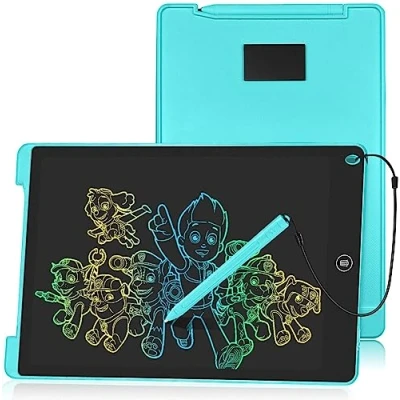 Abbildung von HOMESTEC Schreibtafel 12 Zoll, Buntes Display, LCD Elektronische Maltafel für Kinder, Display Kinder Laptop Notieren/Zeichnen, Optimaler Papierersatz, Kinderspielzeug ab 3 Jahre Blau