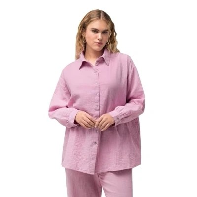 Abbildung von Ulla Popken Collared Muslin Hemdbluse, Damen, Größe: 54/56, Light violet