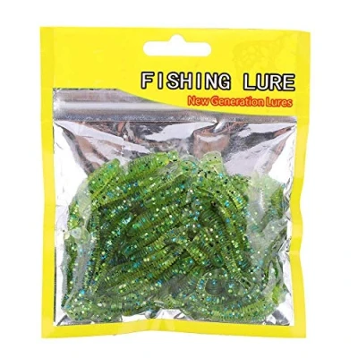Abbildung von Fischköder Wurm,angelköder,50 stücke Weiche Angelköder Köder Set, 5 cm Kunststoff T Schwanz Grub Wurm Fischgeschirr Zubehör 9 Farben(Cyan)
