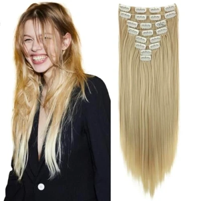 Abbildung von CAISHA XL 60cm 7 Teile Set CLIP IN EXTENSIONS Jenny Haarverdichtung Haarverlängerung Glatt Hellblond CE7