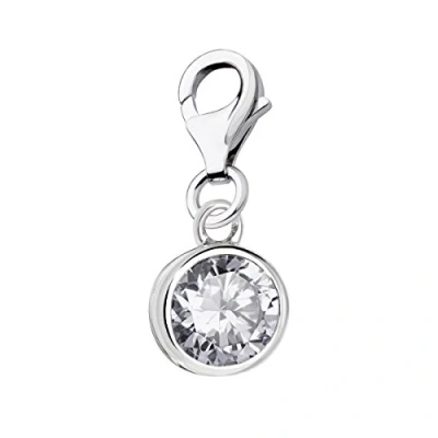 Abbildung von Quiges Charms Anhänger Kristallweißer Runder Zirkonia Versilbert Damen Schmuck für Bettelarmband