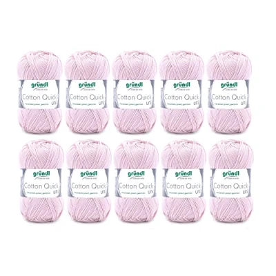 Abbildung von Gründl Cotton Quick Uni Strickgarn/Häkelgarn, 10 Knäuel à 50 g (farbenfrohes Garn aus 100% Baumwolle, OEKO TEX zertifiziert, / 125 m, Nadelstärke: 3 4, x g), Rose, 29 12 7 cm