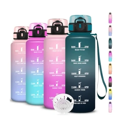 Abbildung von Wasserflasche 1.5 liter Trinkflasche Sport, Auslaufsicher, mit Zeitmarkierung, Filter, Trinkflaschen Kohlensäure Geeignet, Leicht zu Reinigen, für Fitness, Fahhrad
