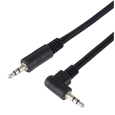 Abbildung von PremiumCord Verbindungskabel 1,5 m, Überbrückungsstecker 3,5 mm, StereoJack Anschluss am Stecker 90 , Aux Headset Audio Verbindungskabel, Für TV Handys MP3 HiFi, geschützt, Farbe schwarz 0,5 m