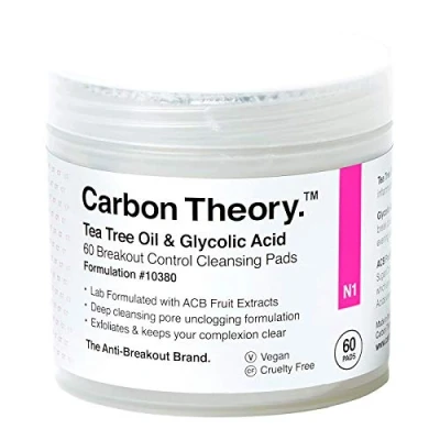 Abbildung von Carbon Theory Teebaumöl &amp; Glykolsäure Peeling Breakout Control Reinigungspads natürlich, vegan und tierversuchsfrei 60 Pads