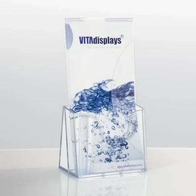 Abbildung von VITAdisplays 100 Stück Tisch Prospektständer Flyerständer, Prospekthalter transparent, DIN Lang (DL)