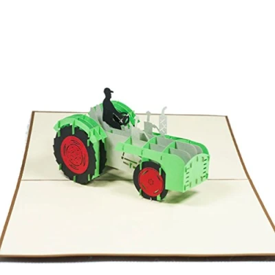Abbildung von Favour Pop Up Grusskarte. Ein filigranes Kunstwerk, dass sich beim Öffnen als Traktor entfaltet. TF064