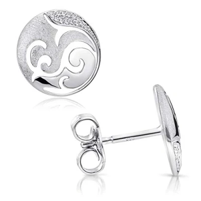 Abbildung von MATERIA Damen Ohrstecker Silber rund matt 925 Echt Ohrringe Stecker nickelfrei mit Zirkonia in Etui SO 388