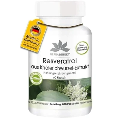 Abbildung von Resveratrol 500mg 60 Kapseln Hochdosiert Knöterich Extrakt HERBADIREKT by Warnke Vitalstoffe Deutsche Apothekenqualität