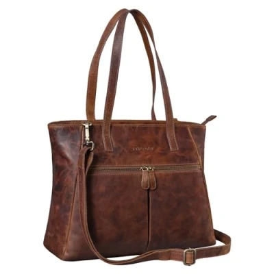 Abbildung von STILORD &#039;Madeleine&#039; Große Umhängetasche Damen Leder Vintage Schultertasche Elegante Businesstasche für 13,3 Zoll Laptops Handtasche Arbeitstasche Echtleder, Farbe:prestige braun
