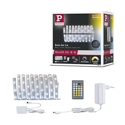 Abbildung von Paulmann 79877 LED Stripe MaxLED 250 Basisset 3m beschichtet IP44 11W 810lm Tunable White 24VA dimmbar Lichtband Kunststoff 2700 K
