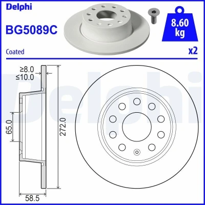 Abbildung von Bremsscheiben DELPHI BG5089C hinten, voll, 2 Stück