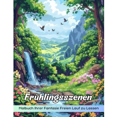 Abbildung von Frühlingsszenen Malbuch: Malseite „Frühlingsszenen“, Lebendige Illustrationen Für Kreatives Ausmalen
