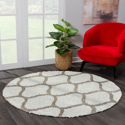 Abbildung von SANAT Madrid Shaggy Teppich Rund Hochflor Teppiche für Wohnzimmer, Schlafzimmer, Küche Morocco Creme, Größe: 150 cm