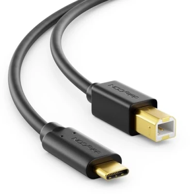 Abbildung von deleyCON 1,5m USB 2.0 Kabel Stecker Typ C auf B Datenkabel Druckerkabel Kompatibel mit Apple Huawei Samsung Dell Lenovo iMac PC Laptop Computer Drucker Externe Festplatte Scanner Schwarz