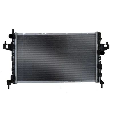Abbildung von NRF 54753 Kühler, Motorkühlung Aluminium 600 366 24 mit Anbauteilen Kühlrippen gelötet OPEL: Corsa C Hatchback, Tigra Twintop