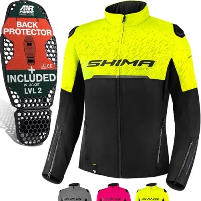 Abbildung von SHIMA DRIFT Motorrad Jacke Damen mit Protektoren AIRFORCE Rückenprotektor Motorradjacke Sommer Schulter Protektor Ellbogen Textiljacke Schutzjacken Protektorenjacke Stadt (Frauen, Fluo, M)
