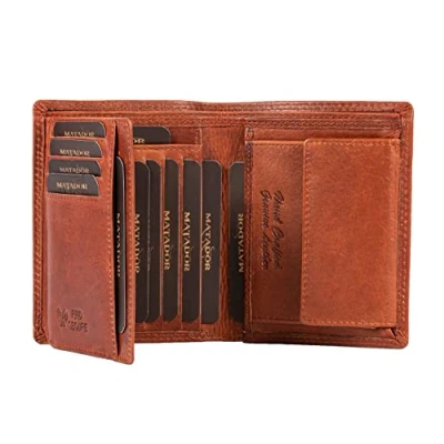Abbildung von MATADOR Geldbörse XXL Portmonee Herren Groß Echt Leder mit vielen Fächern &amp; RFID Schutz Portemonnaie Geldbeutel Männer Hochformat Viele Karten Fächer Geldbörsen Geschenk Box Vintage Braun