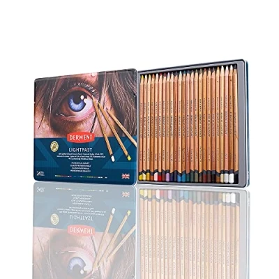 Abbildung von Derwent Lightfast Buntstifte, 24 Stück im Metalletui, 4 mm Runder Kern in Premium Stärke, Cremige Textur, Ideal für Kunst, Zeichnen &amp; Malen, pPofessionelle Qualität, 2302720