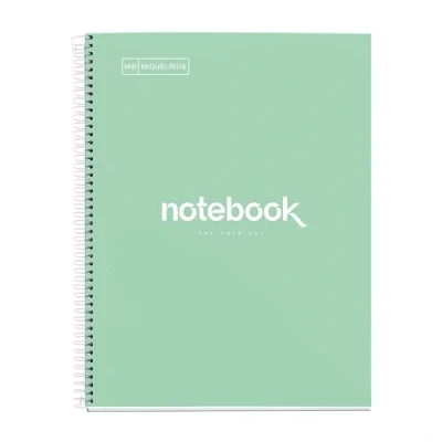 Abbildung von Miquelrius Notizbuch A4 Notebook, 1 farbiger Streifen, 80 Blatt mit raster 5 x mm, Papier 90 g/m² mikroperforiert 4 Bohrungen für Ringe, Einband aus Karton, Farbe Mintgrün