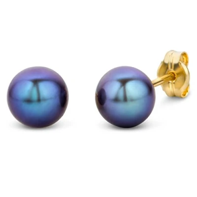Abbildung von Miore Schmuck Damen Ohrstecker mit schwarze runde Süßwasserperlen 6 mm Ohrringe aus Gelbgold 14 Karat / 585 Gold