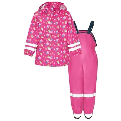 Abbildung von Playshoes Regenanzug Sterne Allover SET Regenjacke / wasserabweisende Jacke für Kinder, Größe: 80, Pink