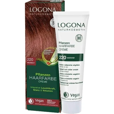 Abbildung von LOGONA Naturkosmetik Pflanzen Haarfarbe Creme 220 Weinrot, Rote Natur mit Henna, vegane Farbcreme für eine dauerhafte Coloration, schonende Färbung glänzendes Haar, 150ml