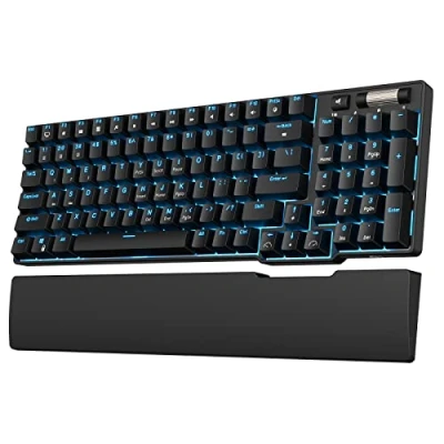 Abbildung von RK ROYAL KLUDGE RK96 90% 96 Tasten BT5.0/2.4G/USB C Hot Swap fähige mechanische Tastatur, drahtlose Bluetooth Tastatur mit magnetischer Handauflage, Blaue Backlight (Rote Schalter)