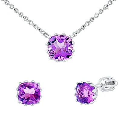 Abbildung von SILVEGO Damen Schmuck Set aus 925 Sterling Silber mit echtem Amethyst Ohrstecker und Halskette