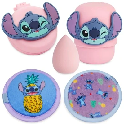 Abbildung von Disney Stitch Make Up Schwamm Set mit Schwammhalter, Abschminkpads &amp; Haarbürste Rund Sachen für Mädchen