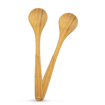 Abbildung von SOHFA 2er Set runder Kochlöffel aus Kirschholz made in germany 30cm rund mit Loch zum Aufhängen Küchenhelfer Holz Kochen