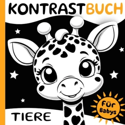 Abbildung von Kontrastbuch Baby: Süße Tiere, Schwarz Weiß Buch zur visuellen Stimulation für 0 bis 3 Monate alte Babys, Einzigartiges Babybuch