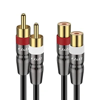 Abbildung von J&amp;D 2 Cinch Verlängerungskabel Männlich zu Weiblich, Kupfergehäuse Vergoldeter 2RCA Stecker auf Buchse Stereo Audio Extender Kabeladapter, 4,5 Meter