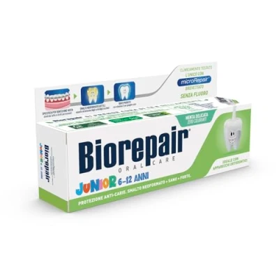 Abbildung von Biorepair, Zahnpasta Junior 6 12 Jahre, für Kinder ohne Fluorid, mit Vitamin E, Antioxidans, gesundes Zahnfleisch, erfrischend Minzgeschmack, 75 ml