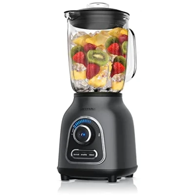 Abbildung von Arendo Standmixer 1000 Watt 14.000 U min Mixer inkl. 1l Glasbehälter kugelgelagertes Edelstahlmesser 6 flügelig, 30 Leistungsstufen
