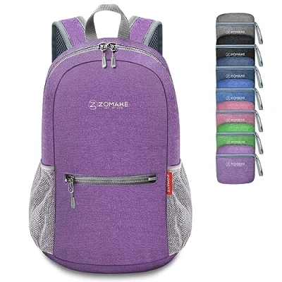 Abbildung von ZOMAKE 10L Kleiner Faltbarer Rucksäcke Leichter rucksack für Outdoor Wandern Reisen und Fahrrad,Mini Daypack Damen Herren Kinder Jugendliche(Violett)