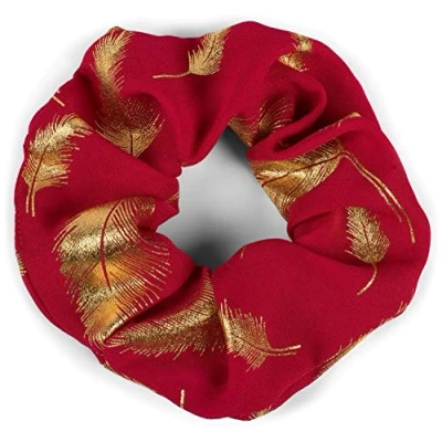 Abbildung von styleBREAKER Damen XXL Haargummi mit edlem metallic Feder Print, elastisch, Scrunchie, Zopfgummi, Haarband 04027020, Farbe:Weinrot