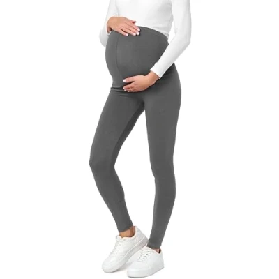 Abbildung von Be Mammy Lange Umstandsleggings aus Baumwolle Leggings für Schwangere Umstands Schwangerschafts Unterhosen mit Hoher Bund Weich und Elastisch BE20 230 (Grau, L)