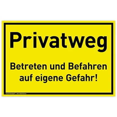 Abbildung von Schild Privatweg 30 x 20 cm wetterfestes PVC mit UV Schutz signalgelb Betreten und Befahren auf eigene Gefahr! Durchgang verboten, Durchfahrt verboten