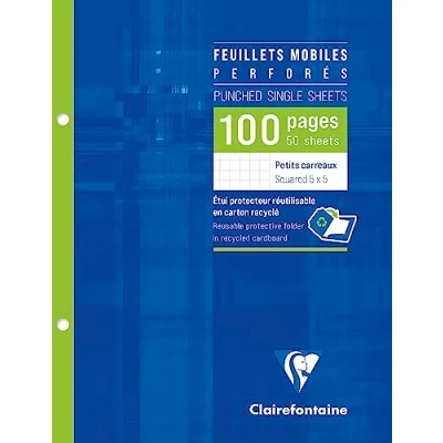 Abbildung von Clairefontaine 1332C Packung mit 50 Blatt Ringbucheinlagen 17x22 cm, 90g, 2 fach gelocht, kariert 5/5, Weiß, 1 Pack