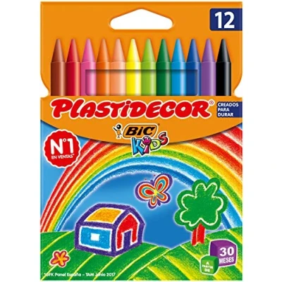Abbildung von Bic Plastidecor farbig Wachsmalstifte, Klassisch, 12 Stück (1er Pack)