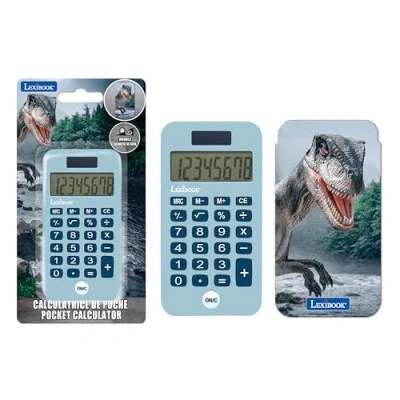 Abbildung von Lexibook, Dinosaurier Taschenrechner mit Schutzhülle, konventionelle und erweiterte Rechnerfunktionen, Batterie solarbetrieben, Blau, C45DINO