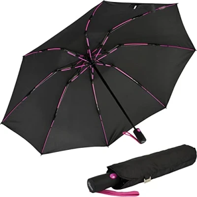 Abbildung von iX brella Sturmschirm Voll Fiberglas Taschenschirm groß 106 cm mit farbigen Speichen schwarz pink
