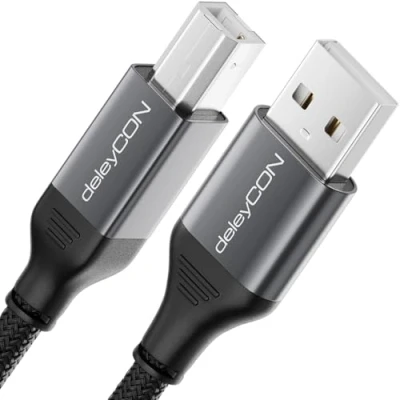 Abbildung von deleyCON 3,0m USB Druckerkabel (für Drucker, Scanner, MIDI) A auf B Kabel Printer Cable Geflochten + Metallstecker für Epson Brother Canon Notebook Tablet PC MacBook HP Samsung
