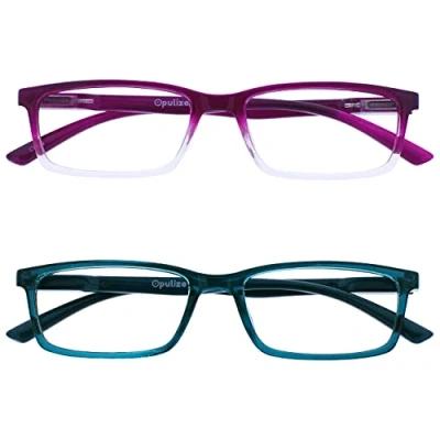 Abbildung von OPULIZE See Lesebrille Blaulichtfilter 2er Pack Schmal Rahmen Federscharniere Verbessern Den Schlaf Computer Gaming Entspiegelt Lila Türkis Herren Damen BB9 5Q +2.50