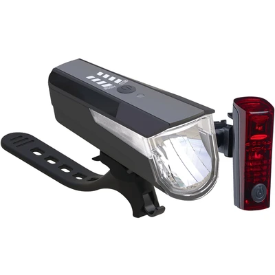 Abbildung von Büchel BLC Fahrradlichter Set I umschaltbare Leuchtstärke StVZO zugelassen bis zu 14h Akkulaufzeit Aufladbares Fahrrad licht LED vorne + hinten Rücklicht Fahrrad, fahrradlicht Micro USB