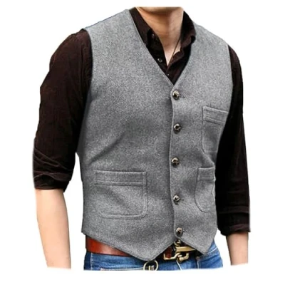 Abbildung von Solovedress Mens Vintage Classic Wolle Anzugweste Formale Regular Fit Weste Anzug für Hochzeit Groomsmen(Silver Grey,M)