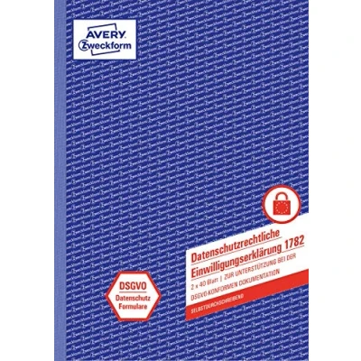 Abbildung von AVERY Zweckform 1782 Datenschutzrechtliche Einwilligungserklärung (Datenschutzformular, nach DSGVO, DIN A4, selbstdurchschreibend, 2x40 Blatt) weiß/gelb