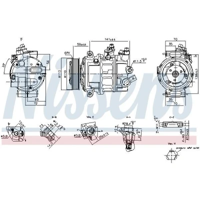 Abbildung von NISSENS 890893 Kompressor PXC16 12 PAG 46 YF R 134a VOLKSWAGEN: Multivan 6, Transporter 6 Bus