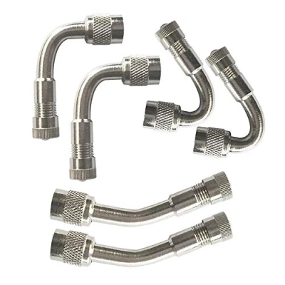 Abbildung von QitinDasen 6Pcs Professionell Reifen Ventilverlängerung Adapter Set, Vernickeltes Kupfer Reifenventil Verlängerung Schrader Ventil Adapter, für Fahrrad, Motorrad, Auto (Silber, 45, 90, 135)